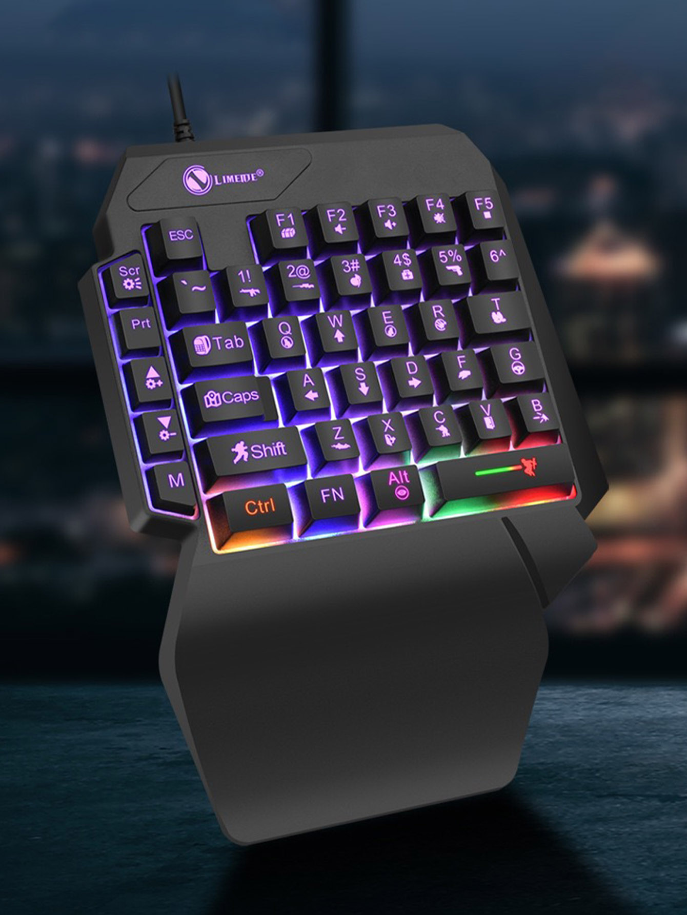 Gaming Keyboard And Mouse For Xbox - คีย์บอร์ดเกมมิ่งแบบมีสายสำหรับมือเดียว, ตัวอักษรแกะสลักด้วยเรเดียม, รองรับการใช้งานด้วยมือตามหลักการยศาสตร์