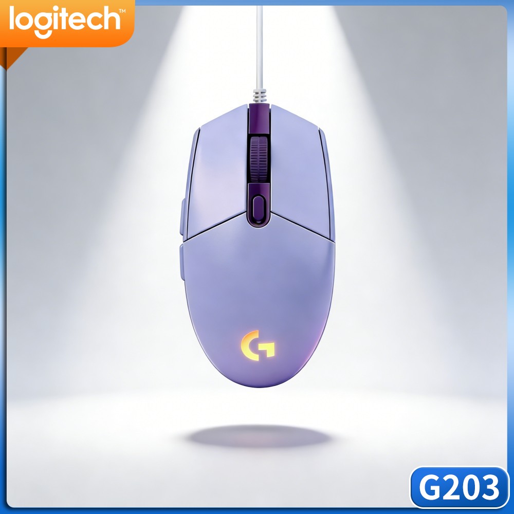 Logitech Mouse G203 - เมาส์เกมมิ่งแบบมีสาย Logitech G203 พร้อมไฟ RGB ปุ่มคลิกตอบสนองรวดเร็ว