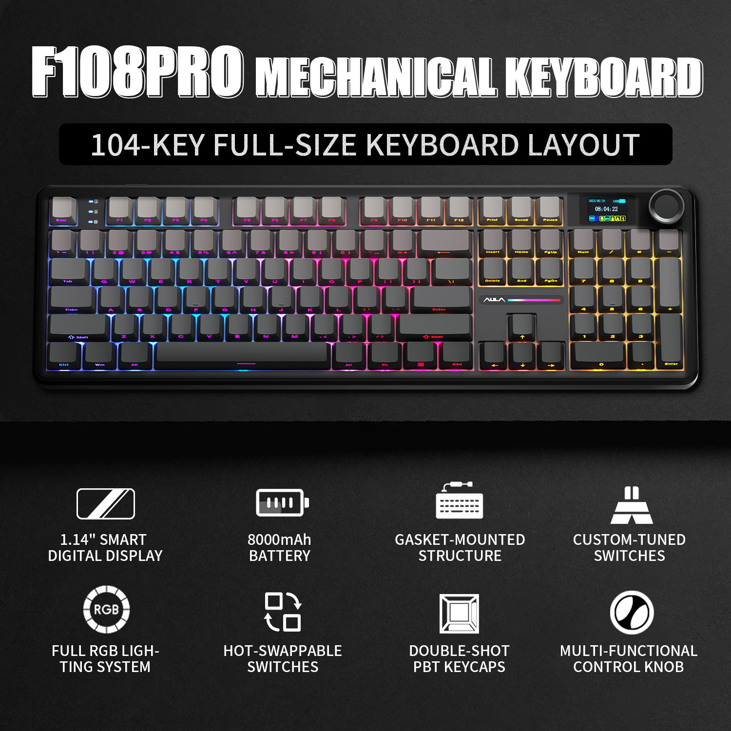 Gaming Keyboard Corsair - AULA F108 PRO คีย์บอร์ดแบบกลไก ปรับแต่งได้ 100%
